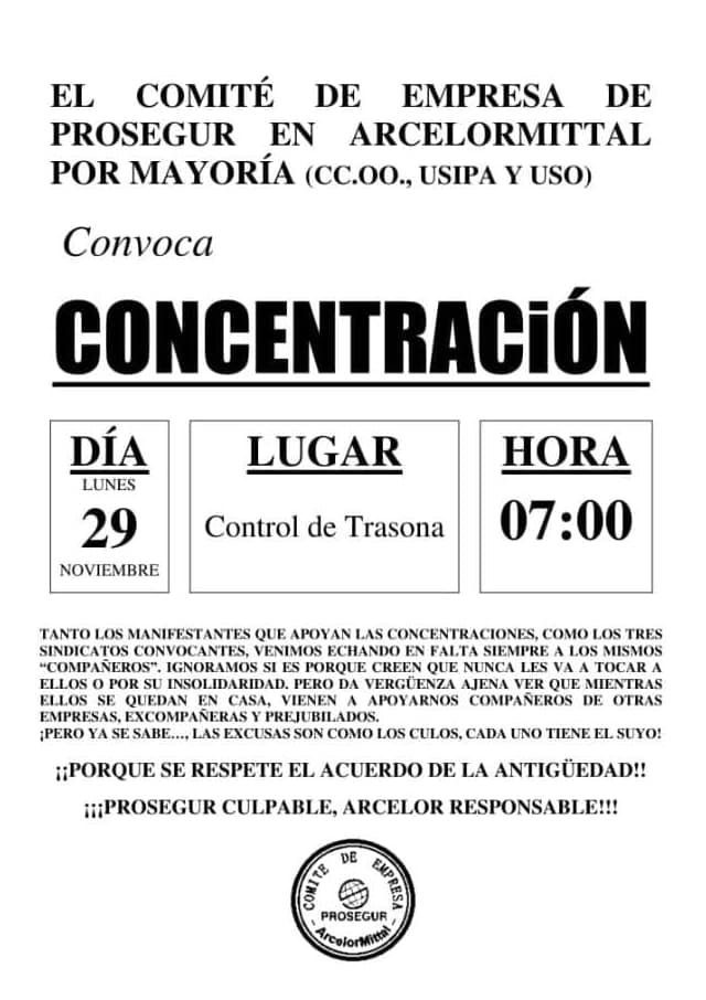 CONCENTRACIÓN ARCELORMITTAL DIA 29 CONTROL TRASONA 07:00